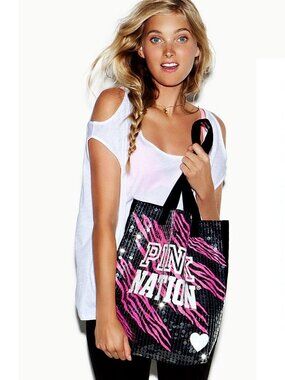 Victoria's Secret PINK | "PINK NATION" Black and Pink Zebra Sequin Tote Bag